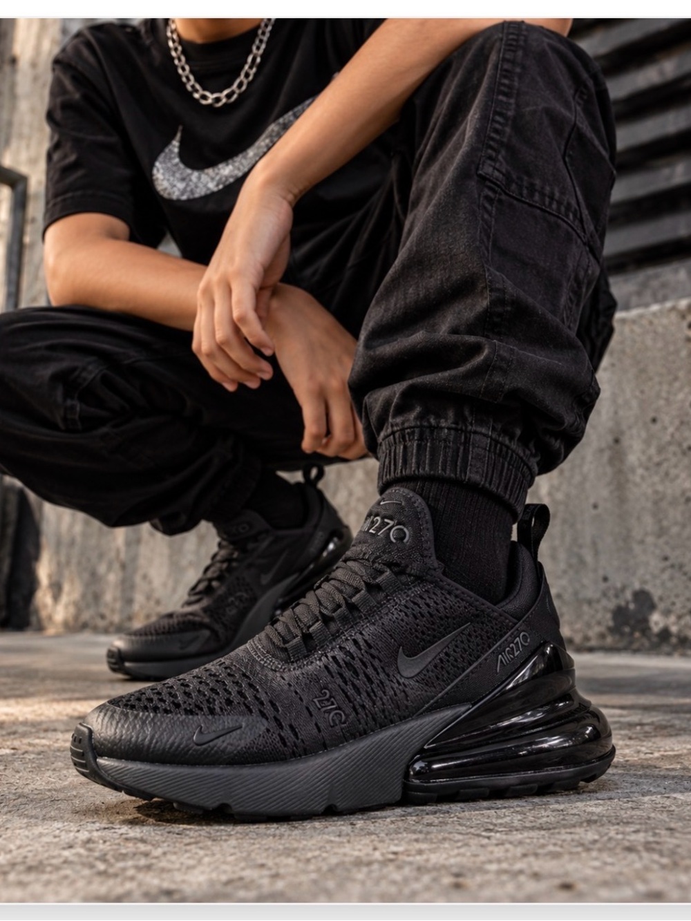 Nike Air Max 270 Triple Black Big Kids 4Y NWT NIB Streetwear Sneakers